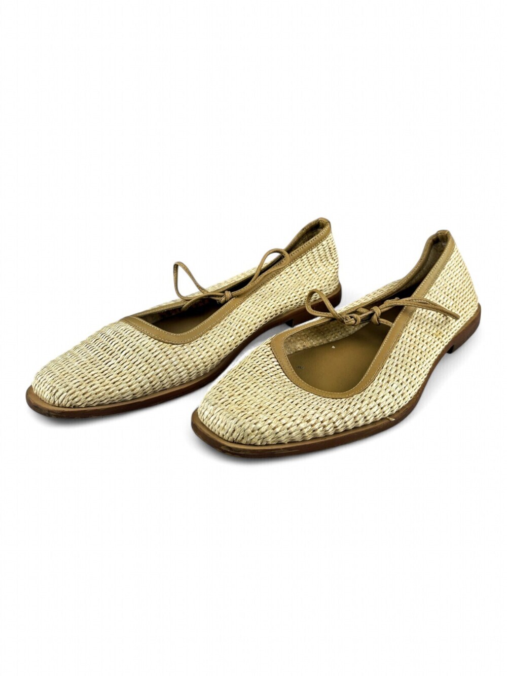 Kaanas Woven Raffia Ballet Flats Size 10 Tan Bow